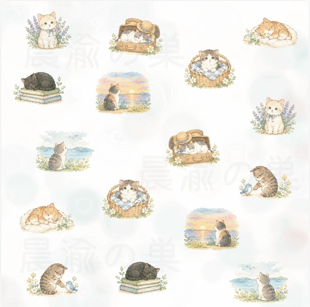 動物イラスト素材セット PDF|くま・キリン・猫|デジタル素材|手帳デコ・コラージュ・クラフト