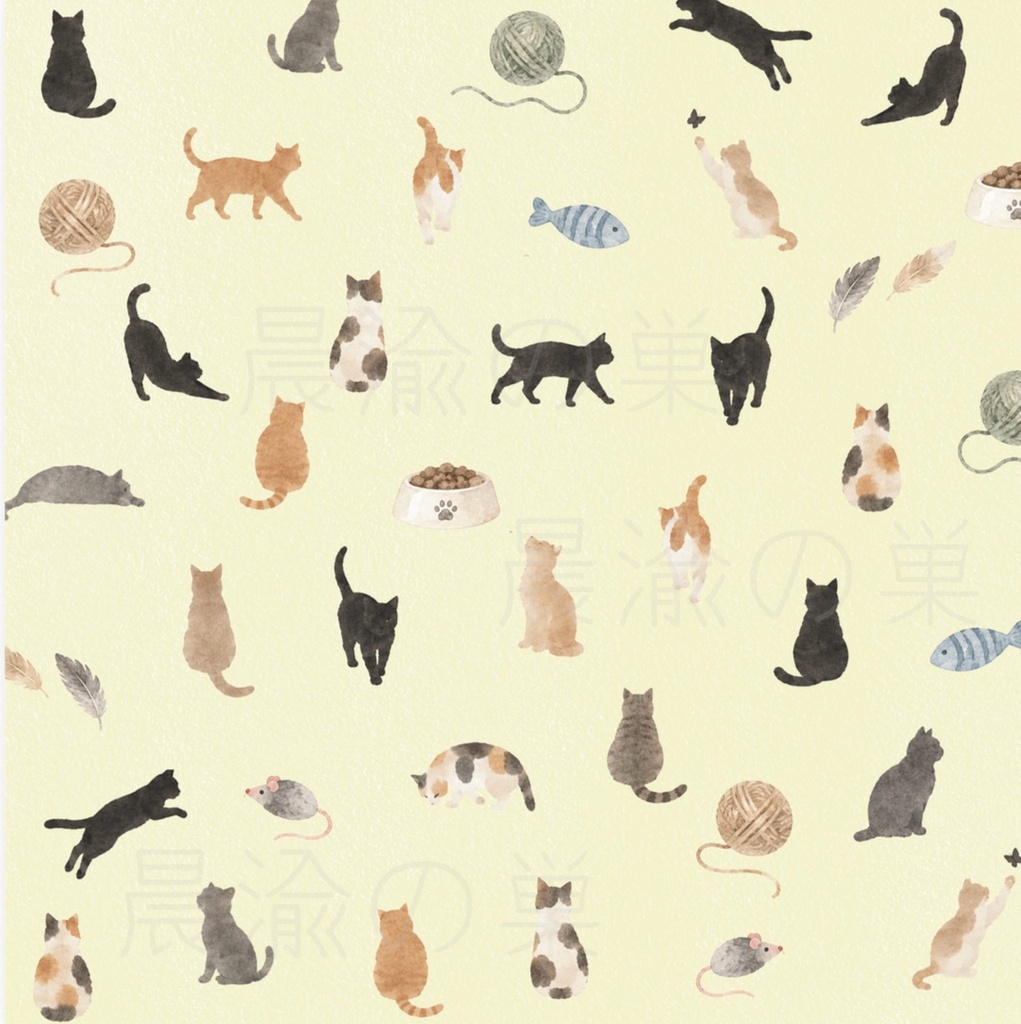 猫のデザインペーパー10色セット|水彩風ねこ柄|くすみカラー・パステルカラー|デジタル素材 PDF