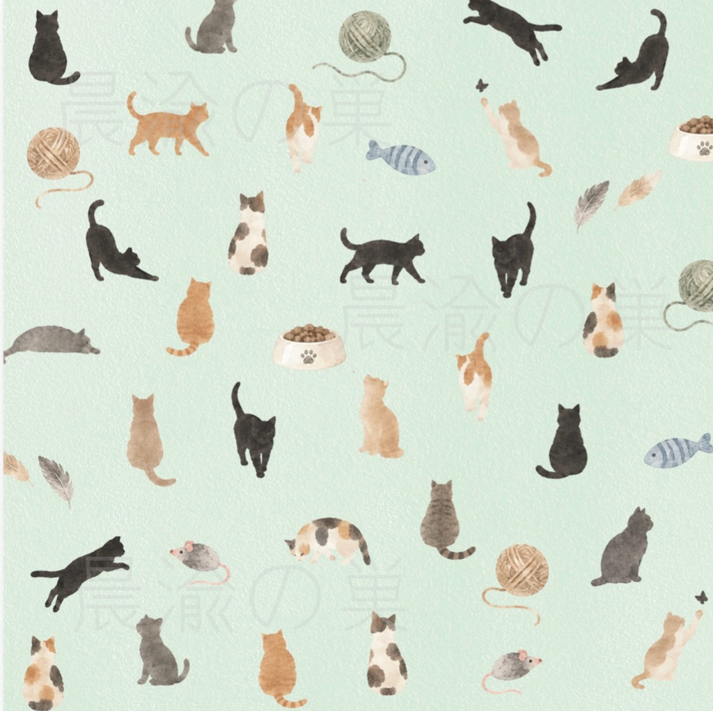 猫のデザインペーパー10色セット|水彩風ねこ柄|くすみカラー・パステルカラー|デジタル素材 PDF