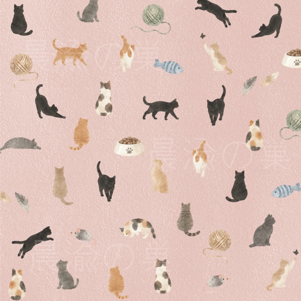 猫のデザインペーパー10色セット|水彩風ねこ柄|くすみカラー・パステルカラー|デジタル素材 PDF