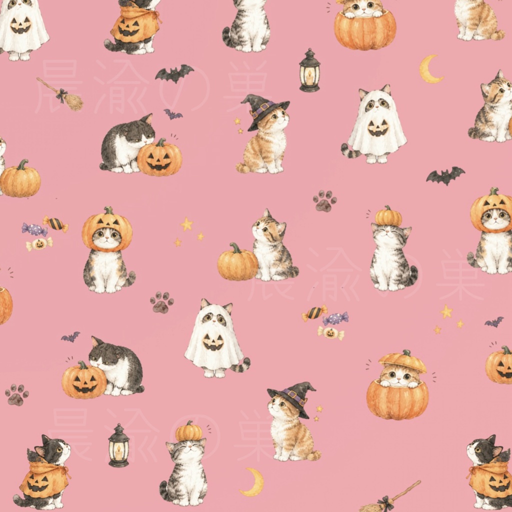 猫のハロウィンデザインペーパー 10色セット|2柄×5カラー|Halloween Cat Digital Paper|PDF