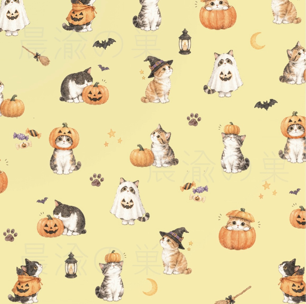 猫のハロウィンデザインペーパー 10色セット|2柄×5カラー|Halloween Cat Digital Paper|PDF
