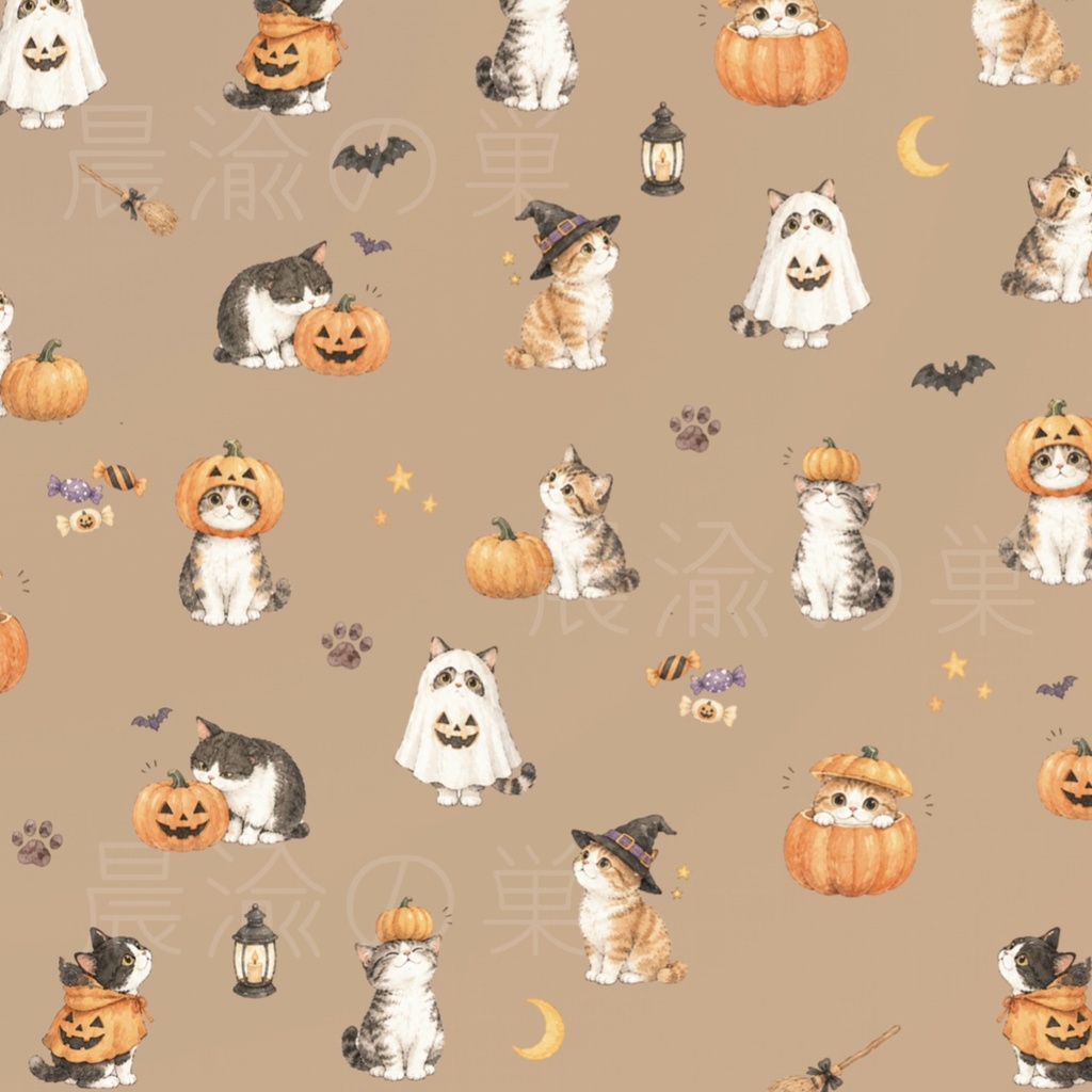 猫のハロウィンデザインペーパー 10色セット|2柄×5カラー|Halloween Cat Digital Paper|PDF