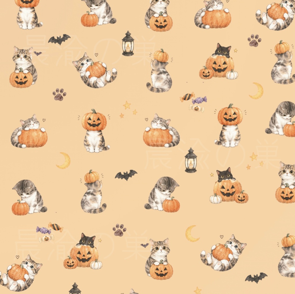 猫のハロウィンデザインペーパー 10色セット|2柄×5カラー|Halloween Cat Digital Paper|PDF