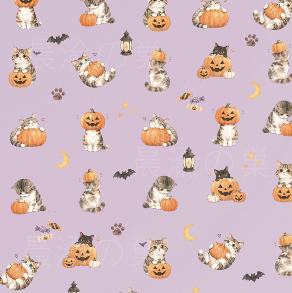 猫のハロウィンデザインペーパー 10色セット|2柄×5カラー|Halloween Cat Digital Paper|PDF