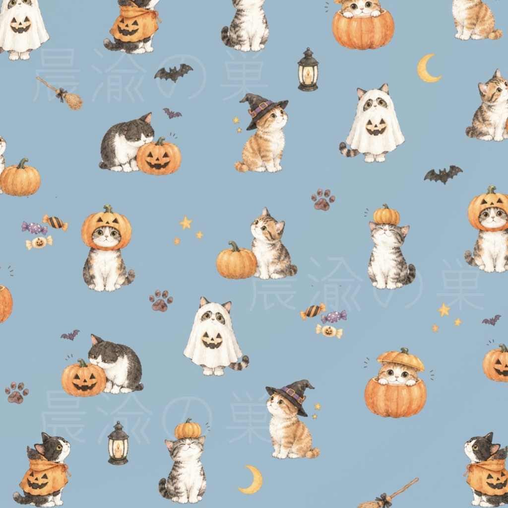 猫のハロウィンデザインペーパー 10色セット|2柄×5カラー|Halloween Cat Digital Paper|PDF
