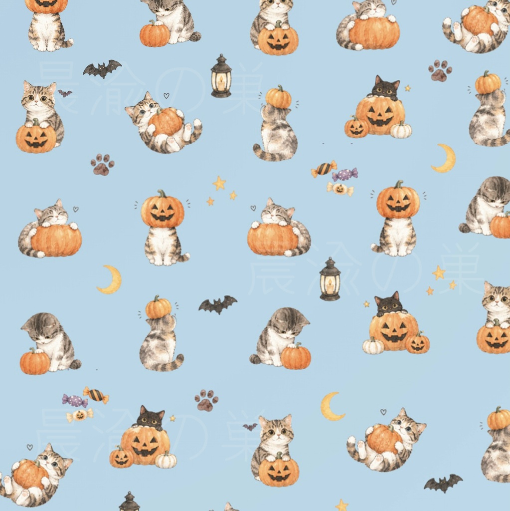 猫のハロウィンデザインペーパー 10色セット|2柄×5カラー|Halloween Cat Digital Paper|PDF