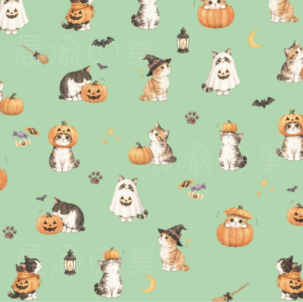 猫のハロウィンデザインペーパー 10色セット|2柄×5カラー|Halloween Cat Digital Paper|PDF