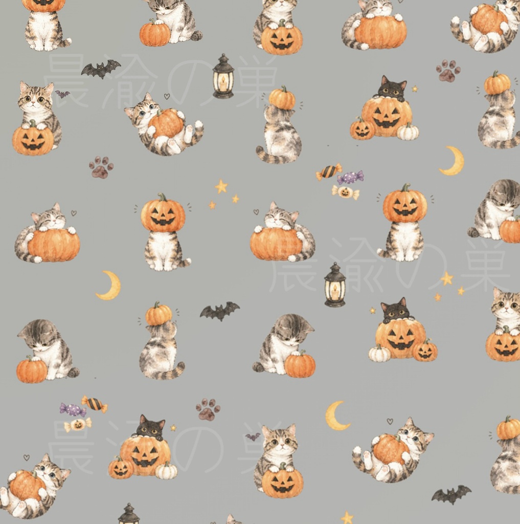 猫のハロウィンデザインペーパー 10色セット|2柄×5カラー|Halloween Cat Digital Paper|PDF