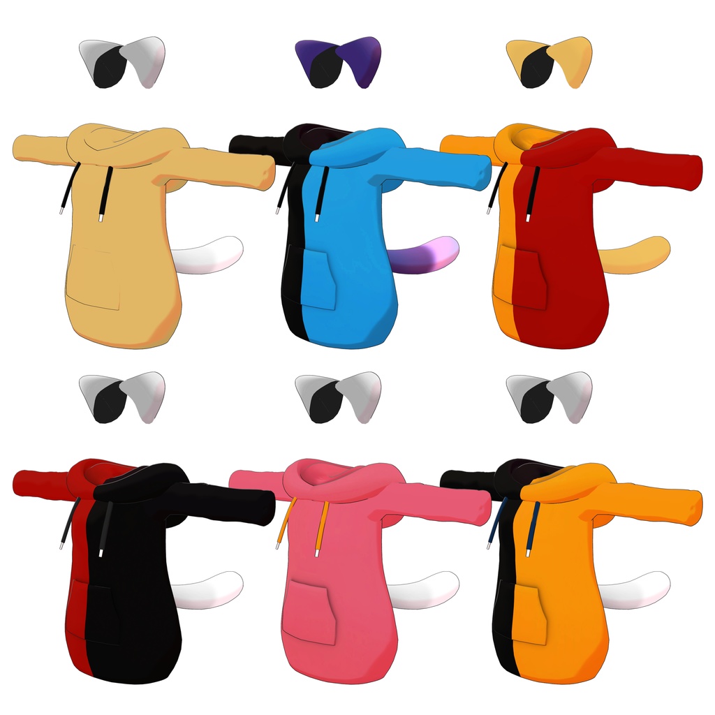 【凪夜瑠璃 対応】ねこぽっぷパーカー!+猫耳しっぽ