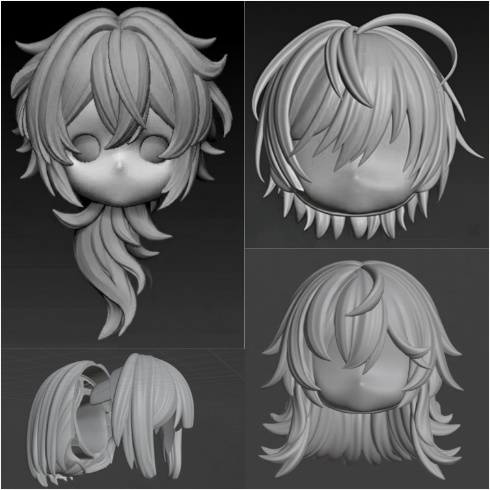 3Dモデル制作ヘアパーツ髪パーツ オーダーメイド ねんどろいどどーる等向き