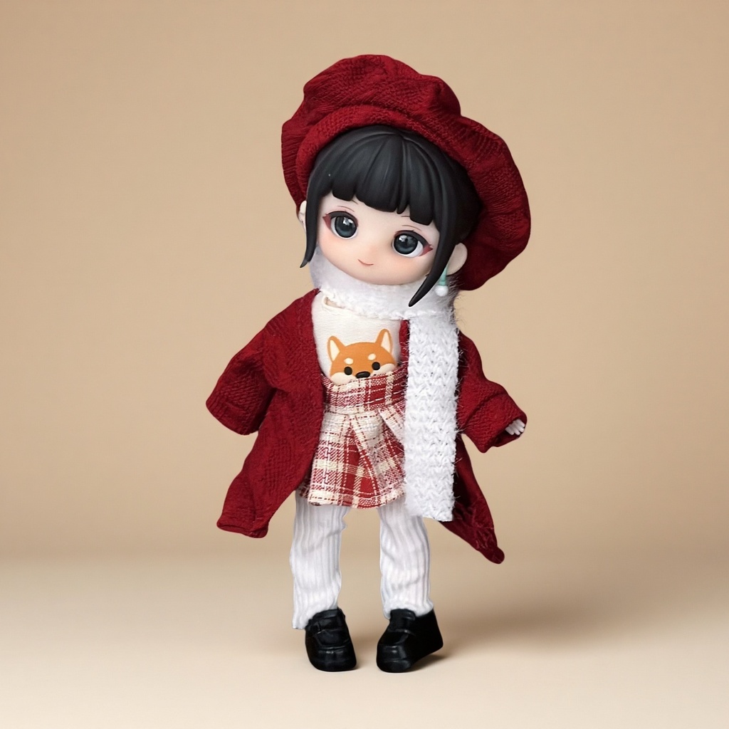 冬用の赤いカジュアルセットアップ ねんどろいどどーる·オビツ11 等向き