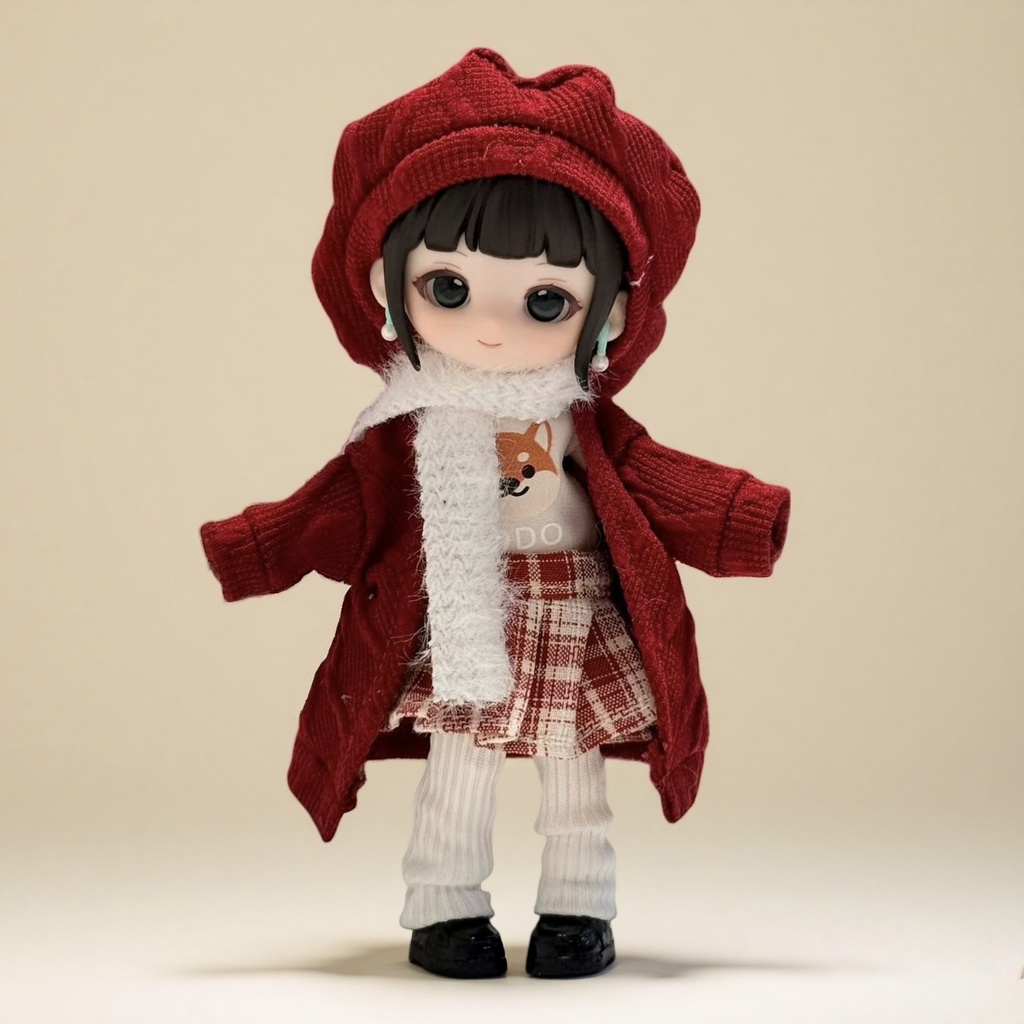 冬用の赤いカジュアルセットアップ ねんどろいどどーる·オビツ11 等向き