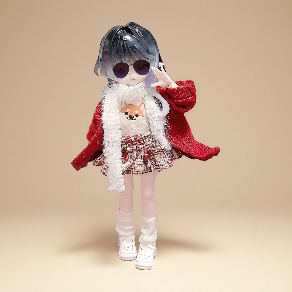 冬用の赤いカジュアルセットアップ ねんどろいどどーる·オビツ11 等向き