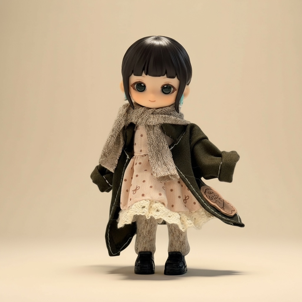 オリーブグリーンの冬用カジュアルセット ねんどろいどどーる·オビツ11 等向き