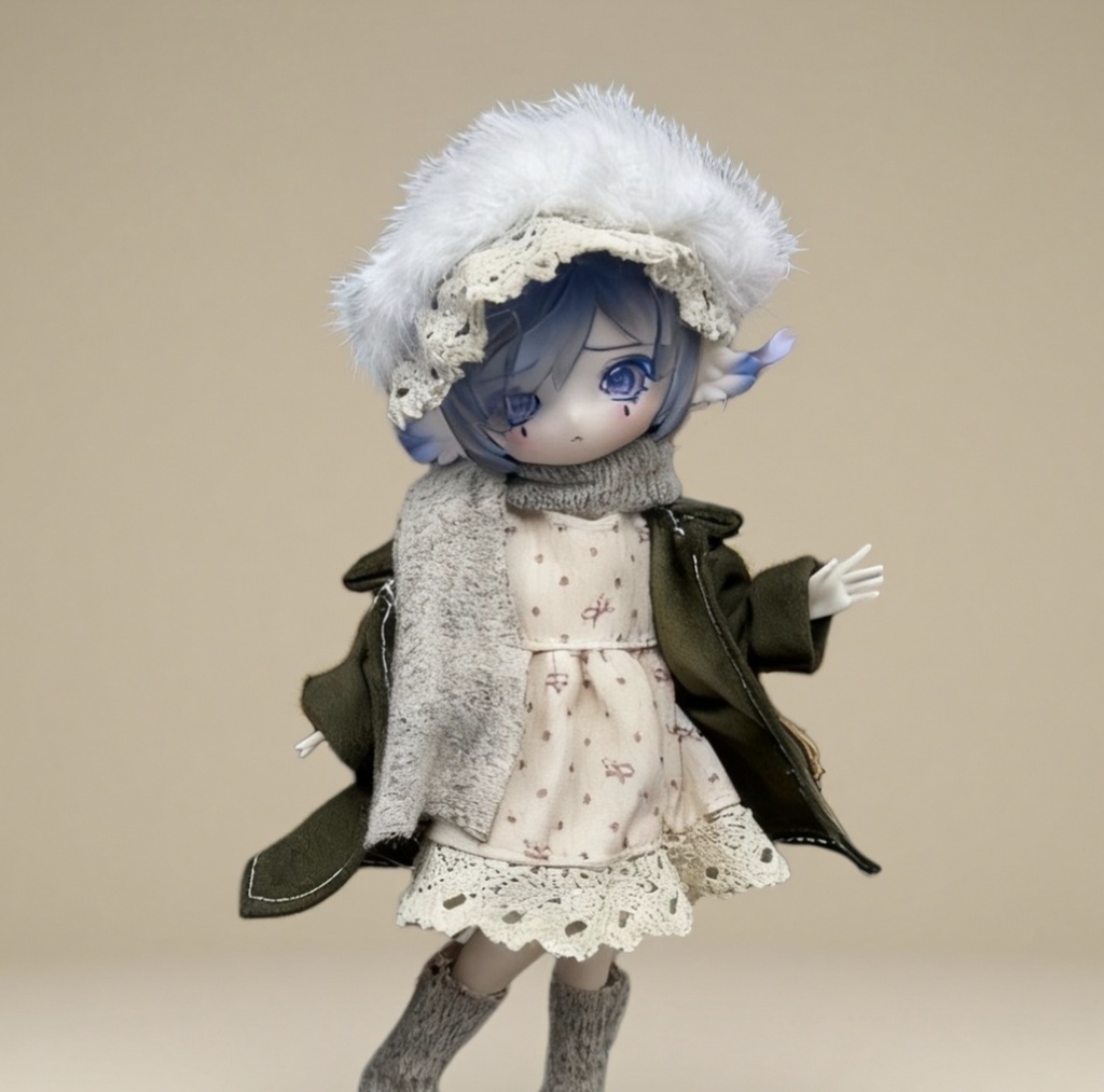 オリーブグリーンの冬用カジュアルセット ねんどろいどどーる·オビツ11 等向き