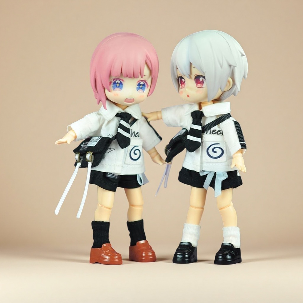 モノトーンのシャツとショートパンツのセット ねんどろいどどーる·オビツ11 等向き