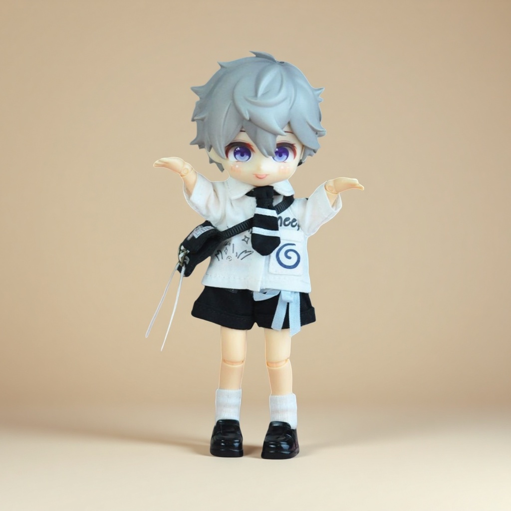 モノトーンのシャツとショートパンツのセット ねんどろいどどーる·オビツ11 等向き