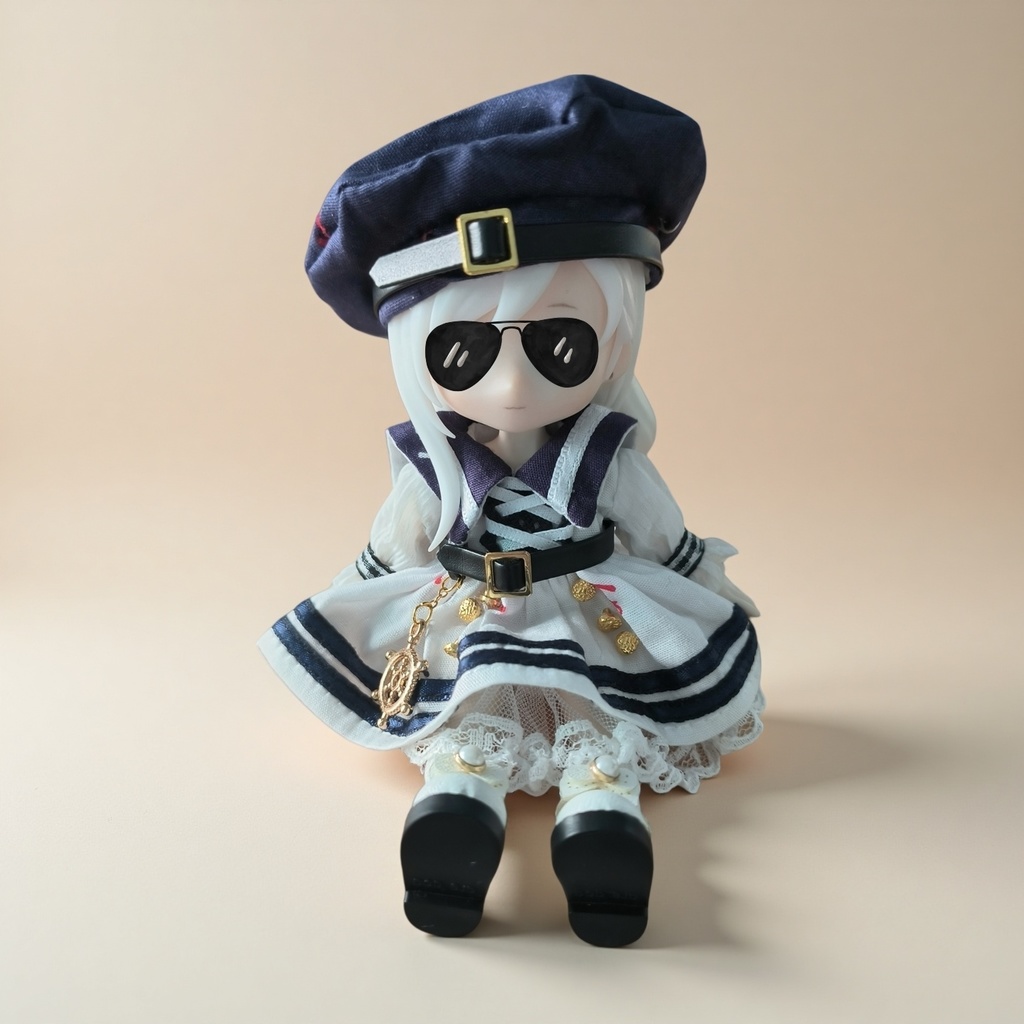 ネイビースタイルのスカートセット 白 オビツ11・ねんどろいどどーるなどの共有サイズ