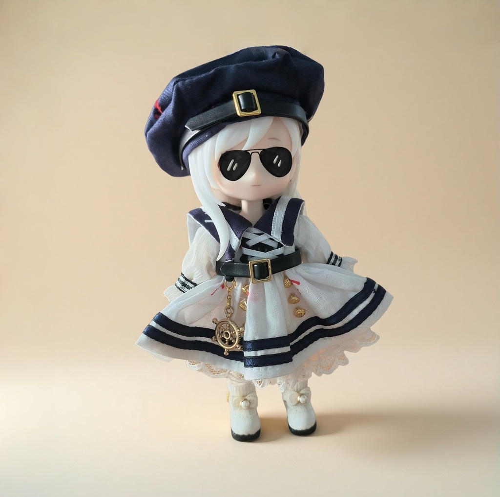 ネイビースタイルのスカートセット 白 オビツ11・ねんどろいどどーるなどの共有サイズ