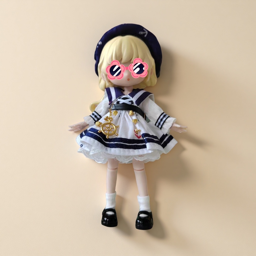 ネイビースタイルのスカートセット 白 オビツ11・ねんどろいどどーるなどの共有サイズ