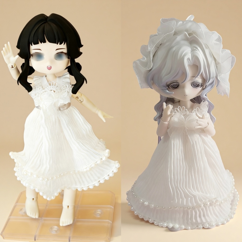 白いケーキデザインのワンピ 1/12ドールの共有サイズ