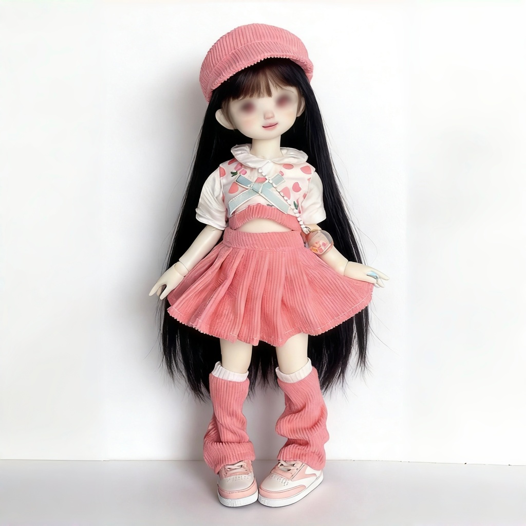 大人可愛いピンクのミニスカセットアップ(コーデュロイ) 1/6 BJDドールの共有サイズ