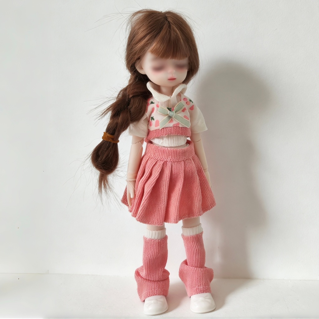 大人可愛いピンクのミニスカセットアップ(コーデュロイ) 1/6 BJDドールの共有サイズ