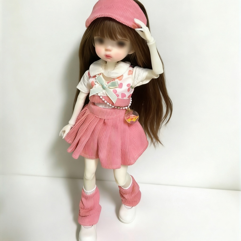 大人可愛いピンクのミニスカセットアップ(コーデュロイ) 1/6 BJDドールの共有サイズ