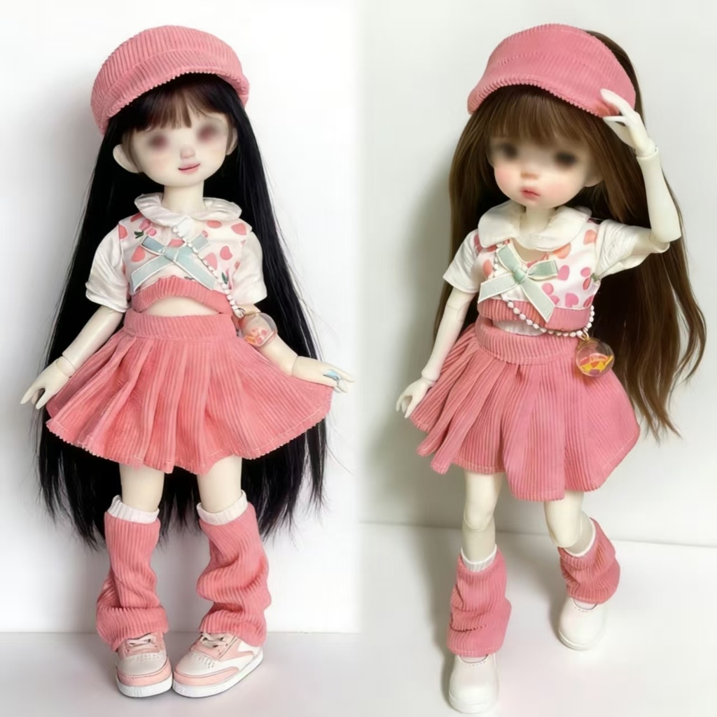 大人可愛いピンクのミニスカセットアップ(コーデュロイ) 1/6 BJDドールの共有サイズ