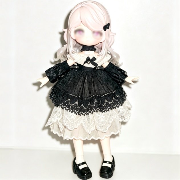白黒バイカラーのドレス 1/12ドールの共有サイズ