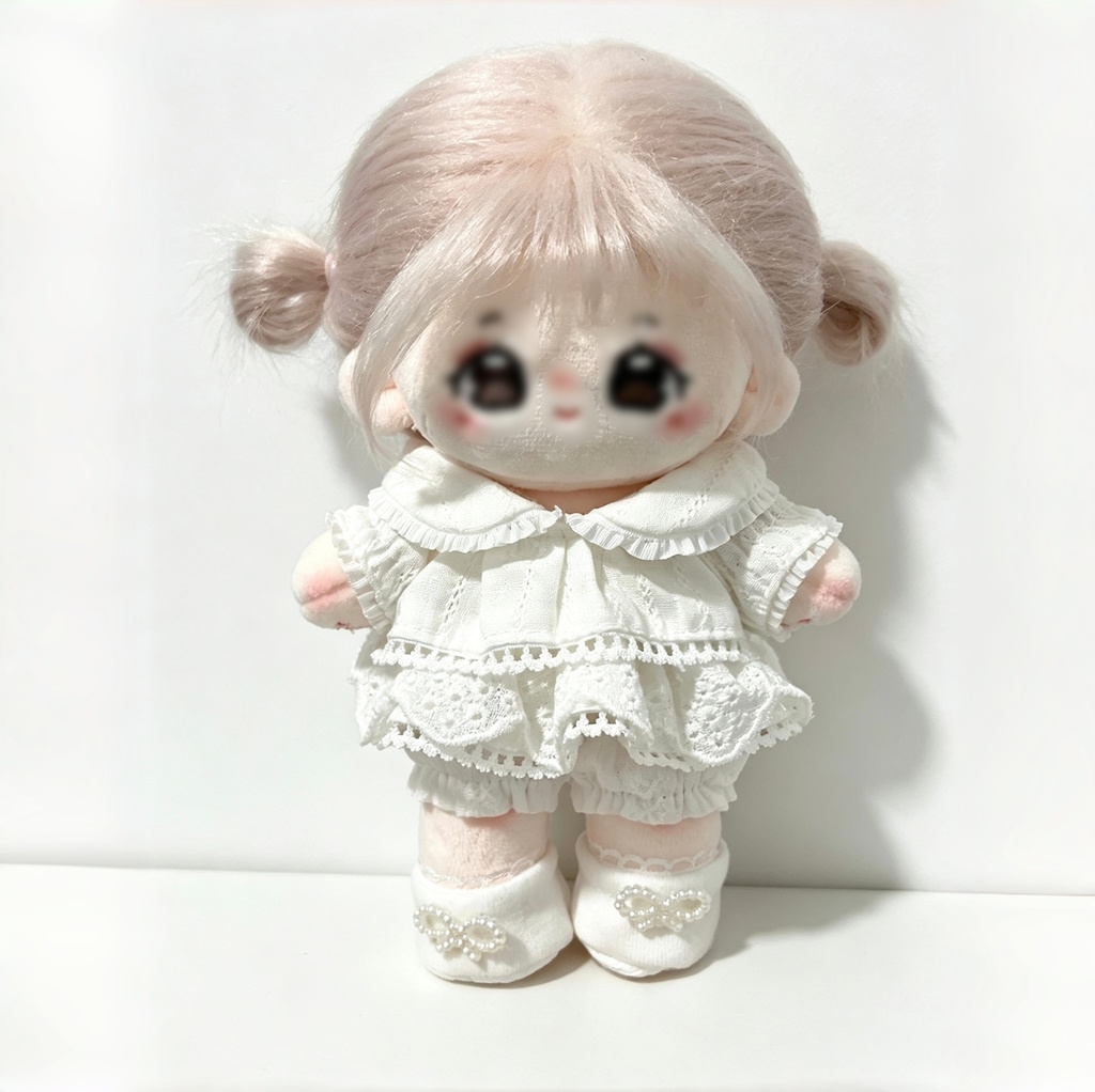 白のワンピース 3点セット(レギンス・靴付き) ぬい服 10/15/20cmぬいぐるみ用