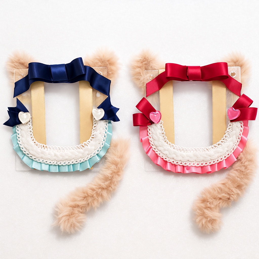 【ブロマイドケース】おめかし猫のリボンフォトフレーム｜あおまる／あかまる｜推し活・写真立て