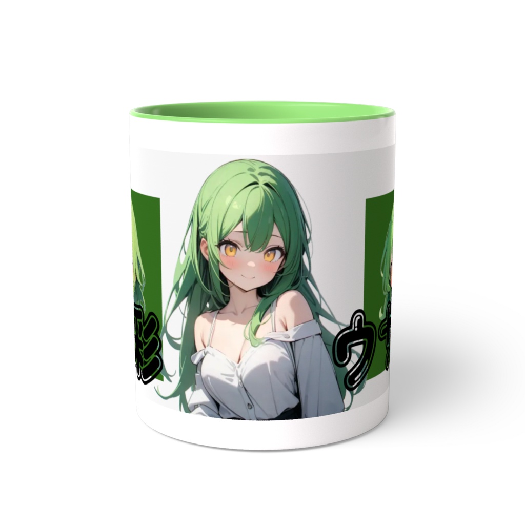 ツートンカラー緑マグカップ 01.夏彩ウサギ