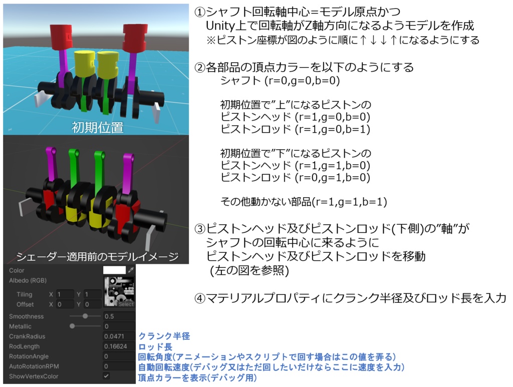 【無料】軽量直4ピストンアニメーションシェーダー