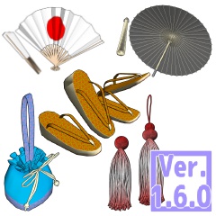 ３D　和風小物素材集２(クリスタ1.6.0~・コミスタ用)番傘　草履　扇子　巾着　タッセル