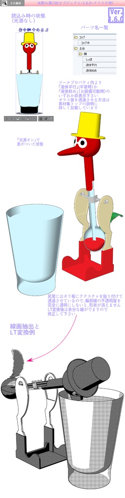 3D 水飲み鳥(クリスタ1.6.0~・コミスタ用)ドリンキングバード 平和鳥 ハッピーバード