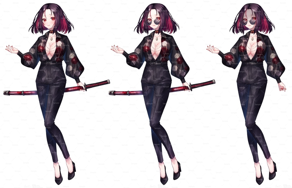 刀を持った柄シャツの女の子