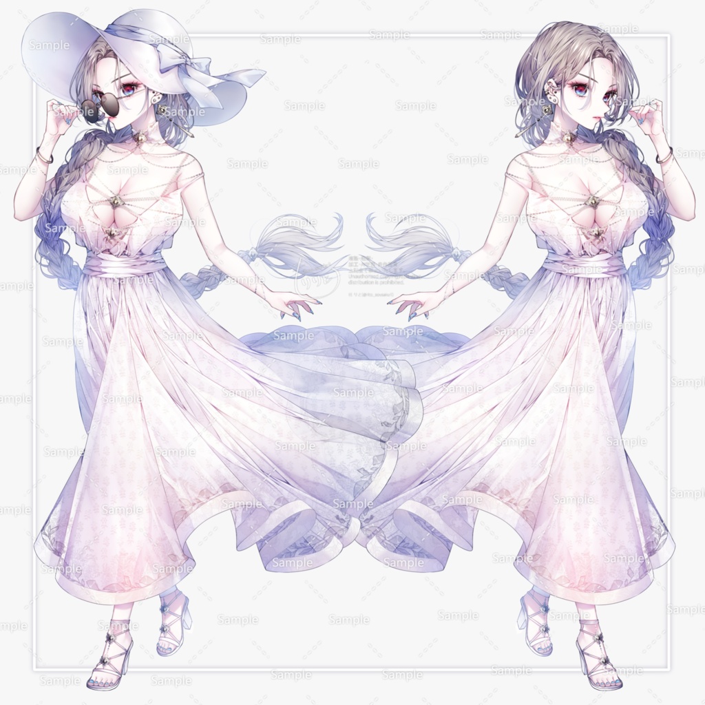 サングラスをかけた白い帽子の女性【組み換えPSD】