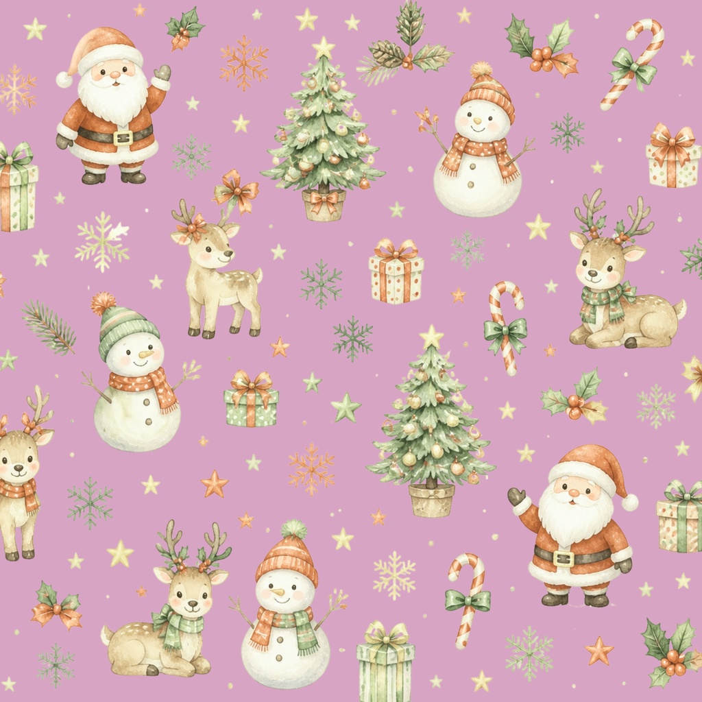 【全14色・商用利用OK】水彩クリスマス デジタルペーパー|北欧風 サンタ・トナカイ・雪だるま|コラージュ・背景素材・ラッピング