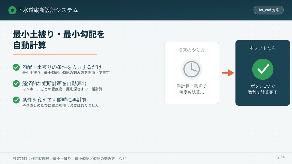 【下水道管路縦断計算】ガチで縦断計画