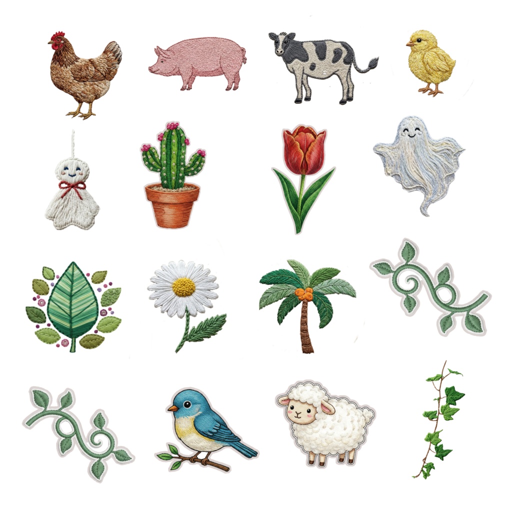 デジタルプランナー刺繍風イラスト素材とくすみカラー素材