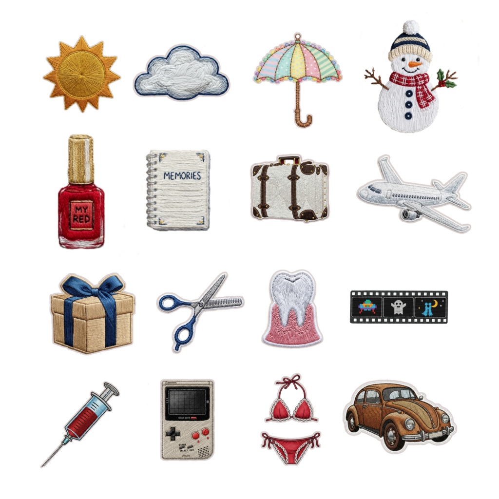 デジタルプランナー刺繍風イラスト素材とくすみカラー素材