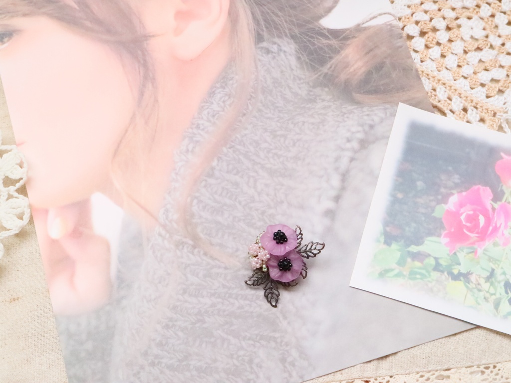 アネモネのブローチ(パープル)