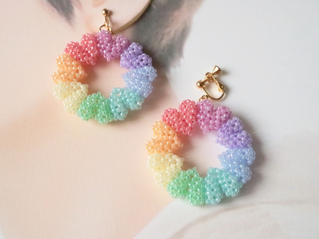 ハートリースのイヤリング(パステルカラー)