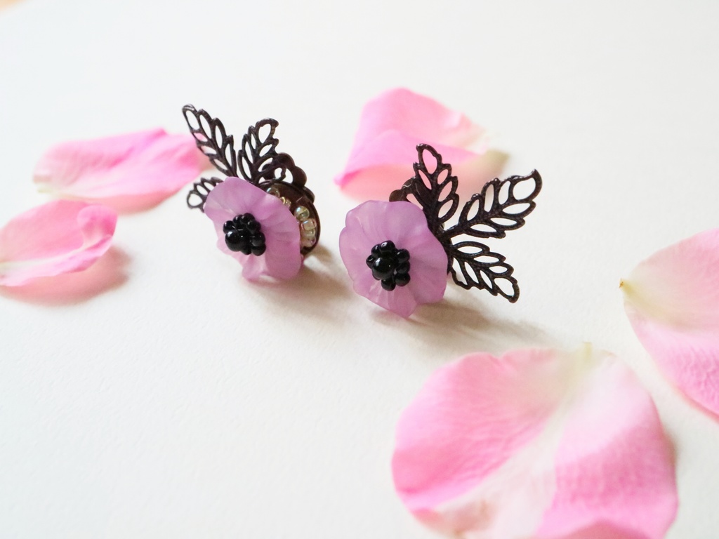 アネモネのイヤリング(パープル)