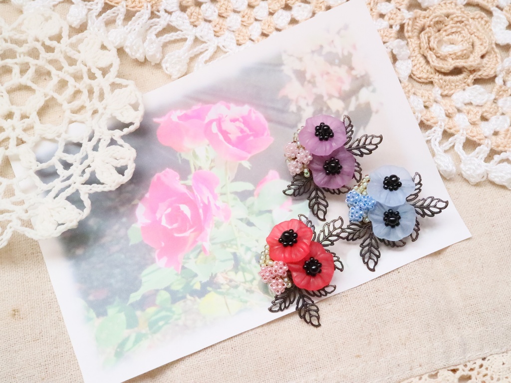 アネモネのイヤリング(パープル)