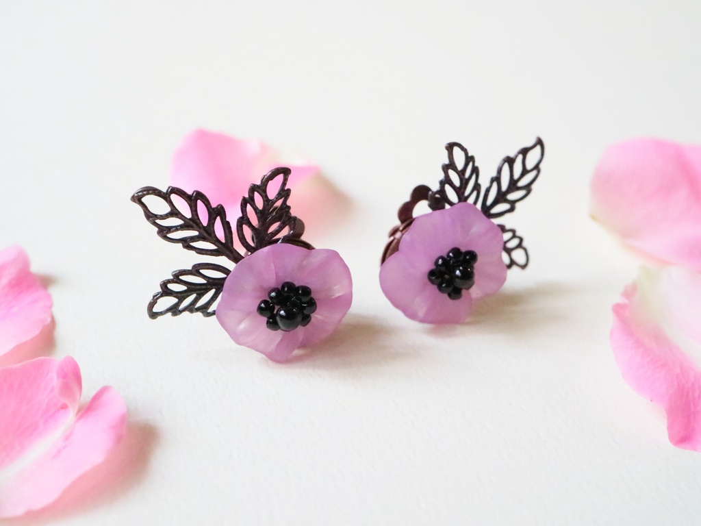 アネモネのイヤリング(パープル)