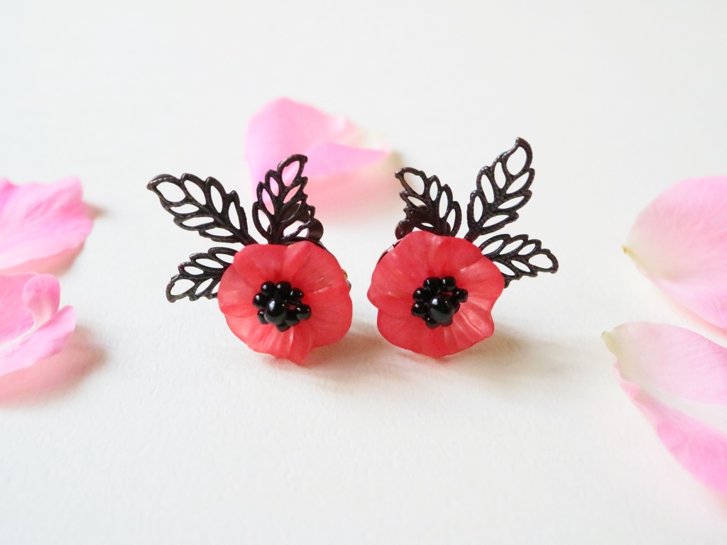 アネモネのイヤリング レッド Heartbouquet Booth