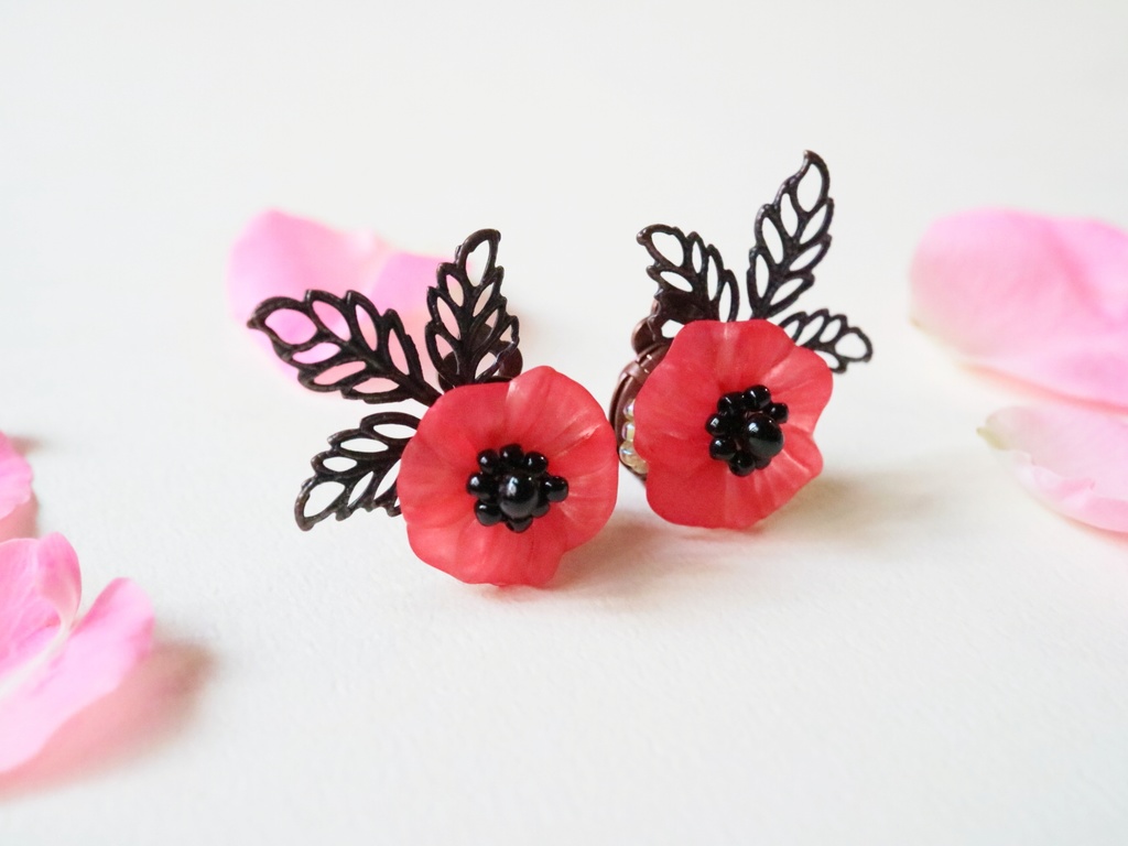 アネモネのイヤリング(レッド)